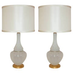 Pair of Vintage White Opaline Murano Lamps by Marbro 10