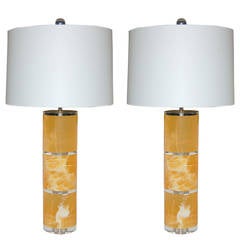 Vintage Orange Calcite Table Lamps by Swank Lighting