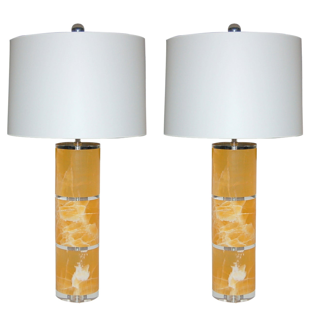 Orange Calcite Table Lamps by Swank Lighting For Sale