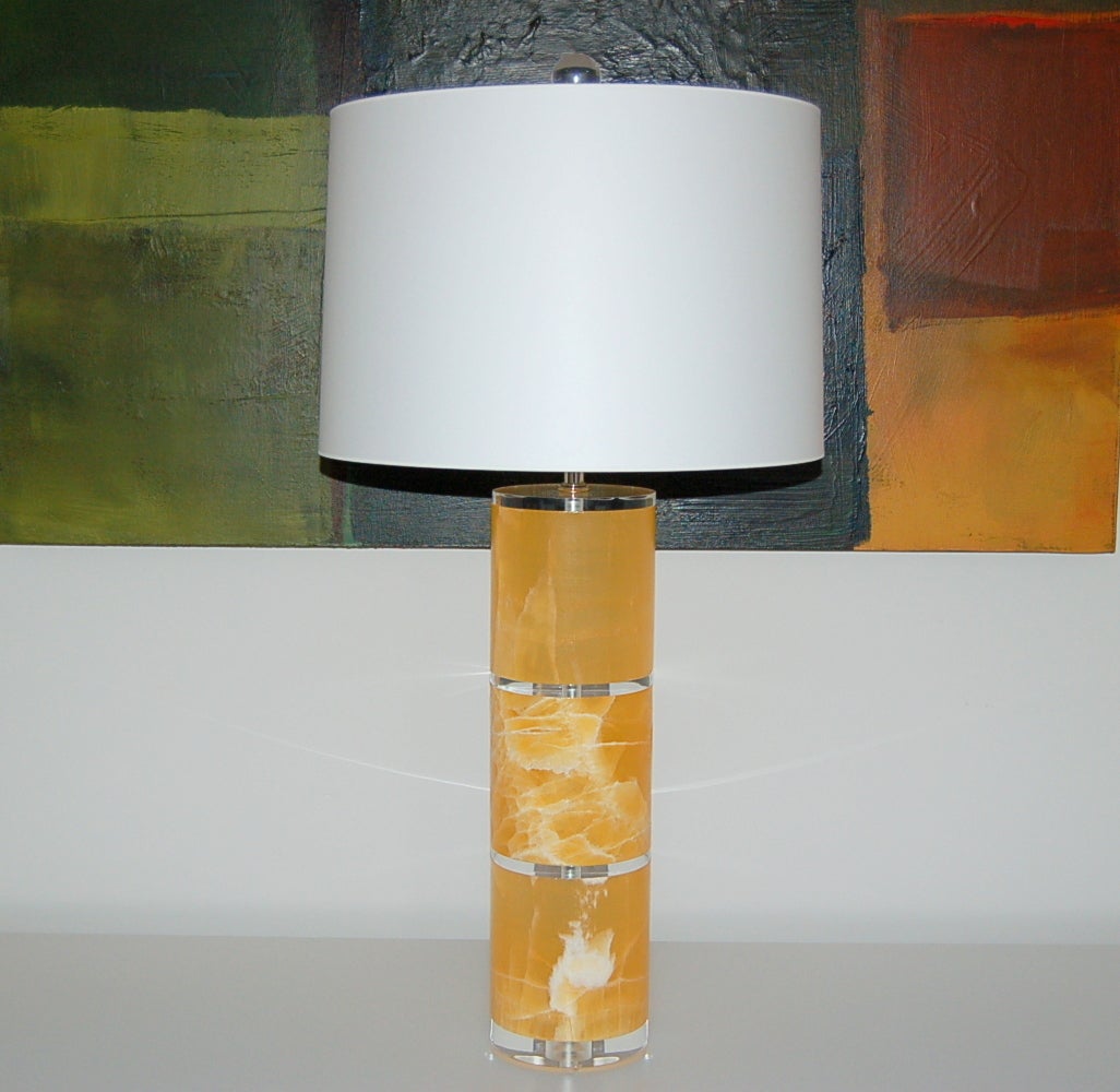Organic Modern Orange Calcite Table Lamps by Swank Lighting For Sale