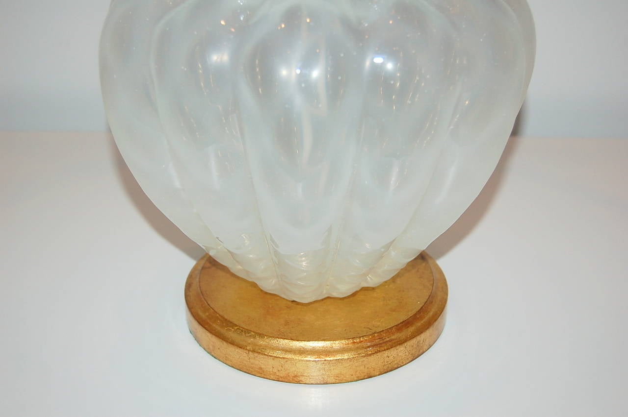 Pair of Vintage White Opaline Murano Lamps by Marbro For Sale 2