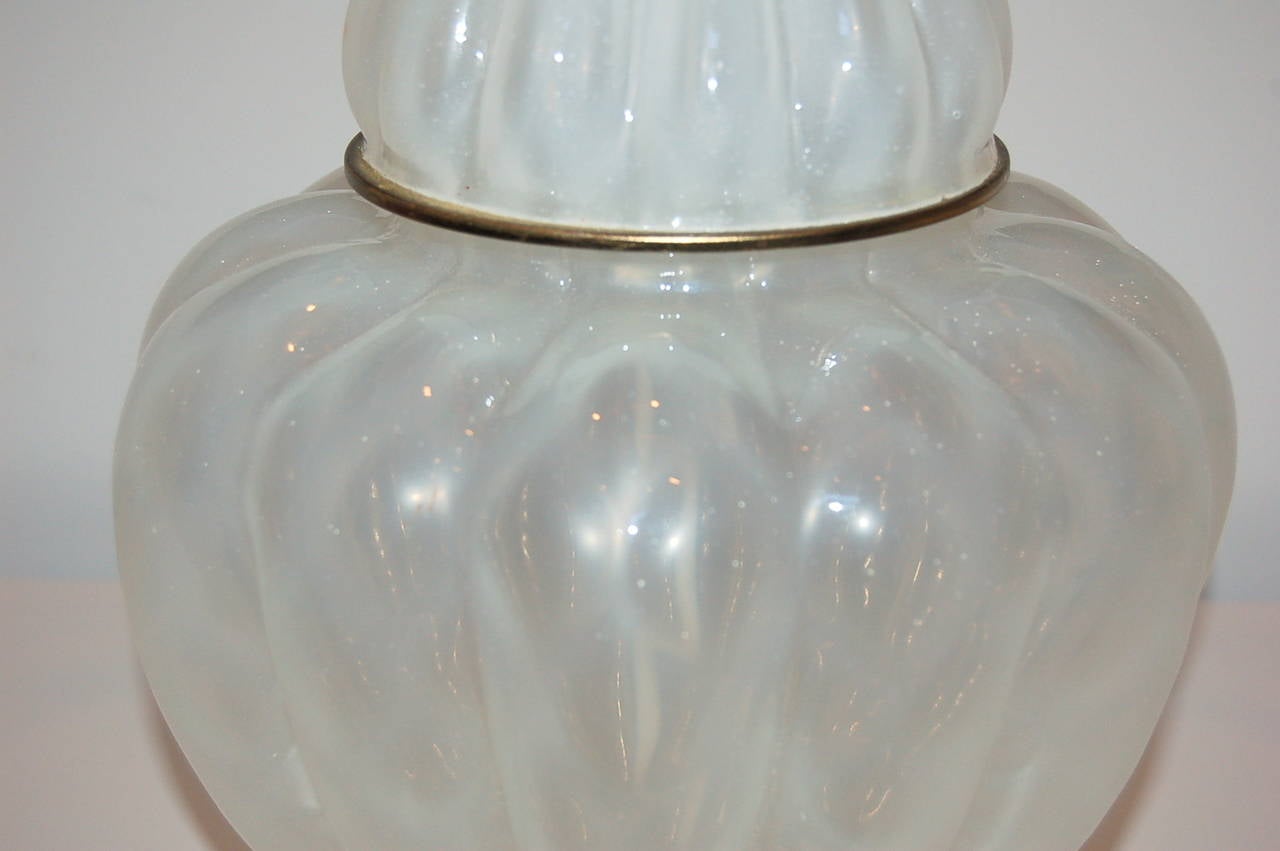 Pair of Vintage White Opaline Murano Lamps by Marbro For Sale 1