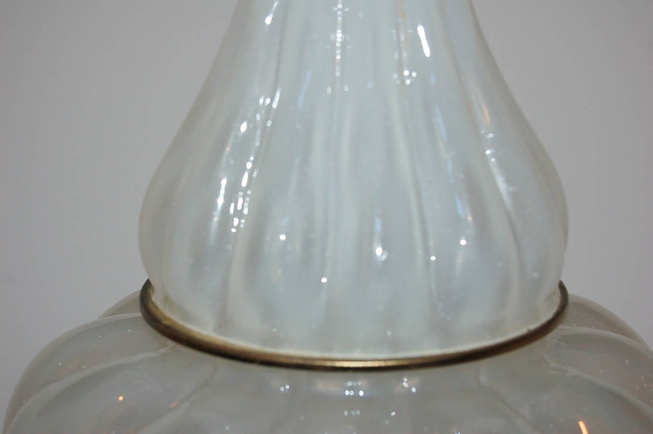 Pair of Vintage White Opaline Murano Lamps by Marbro For Sale 4