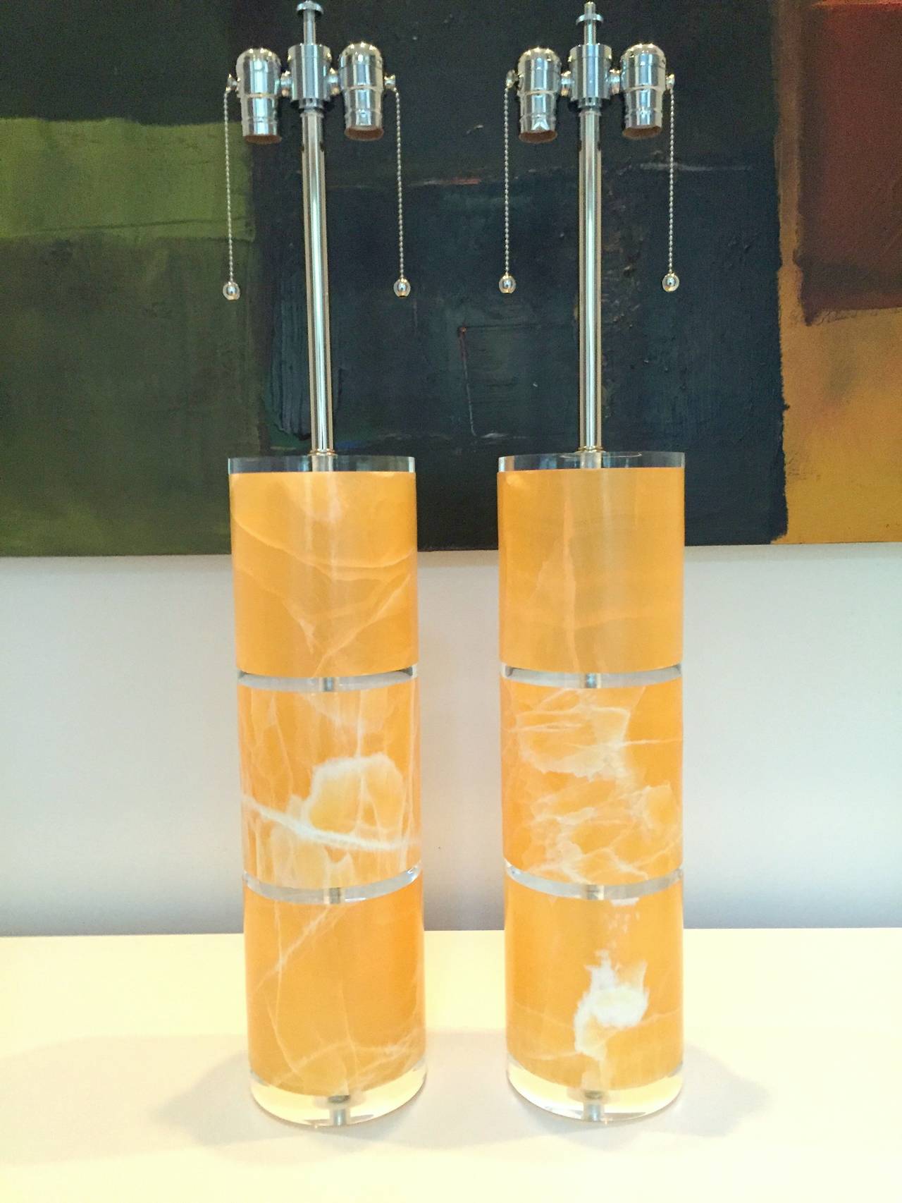 American Orange Calcite Table Lamps by Swank Lighting For Sale