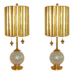 Pair of Vintage Murano Lamps of Pearl Opaline