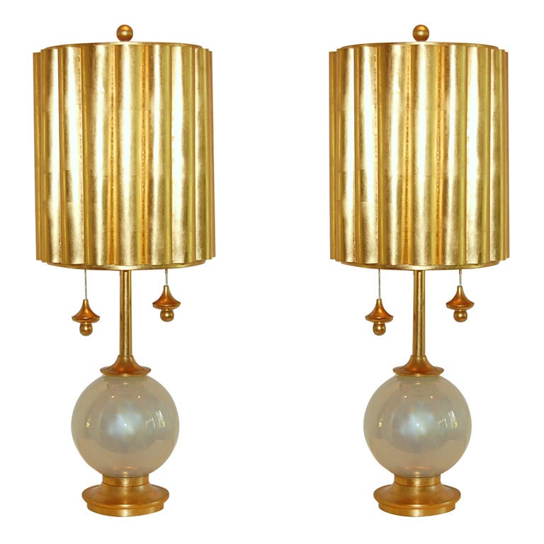 Pair of Vintage Murano Lamps of Pearl Opaline For Sale