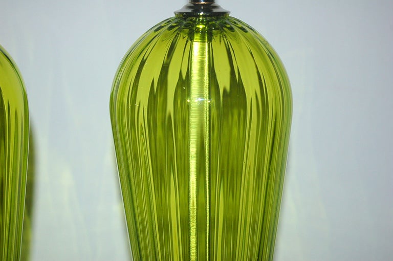 Contemporary Yellow Green Pair of Handblown Lamps by Joe Cariati For Sale