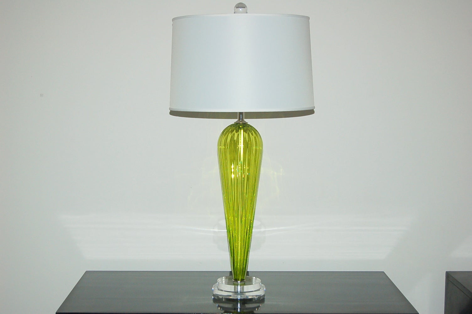 Yellow Green Pair of Handblown Lamps by Joe Cariati For Sale