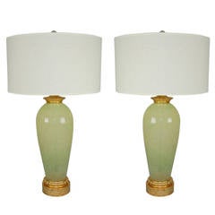 Vintage Monumental Murano Lamps in Celadon Frost