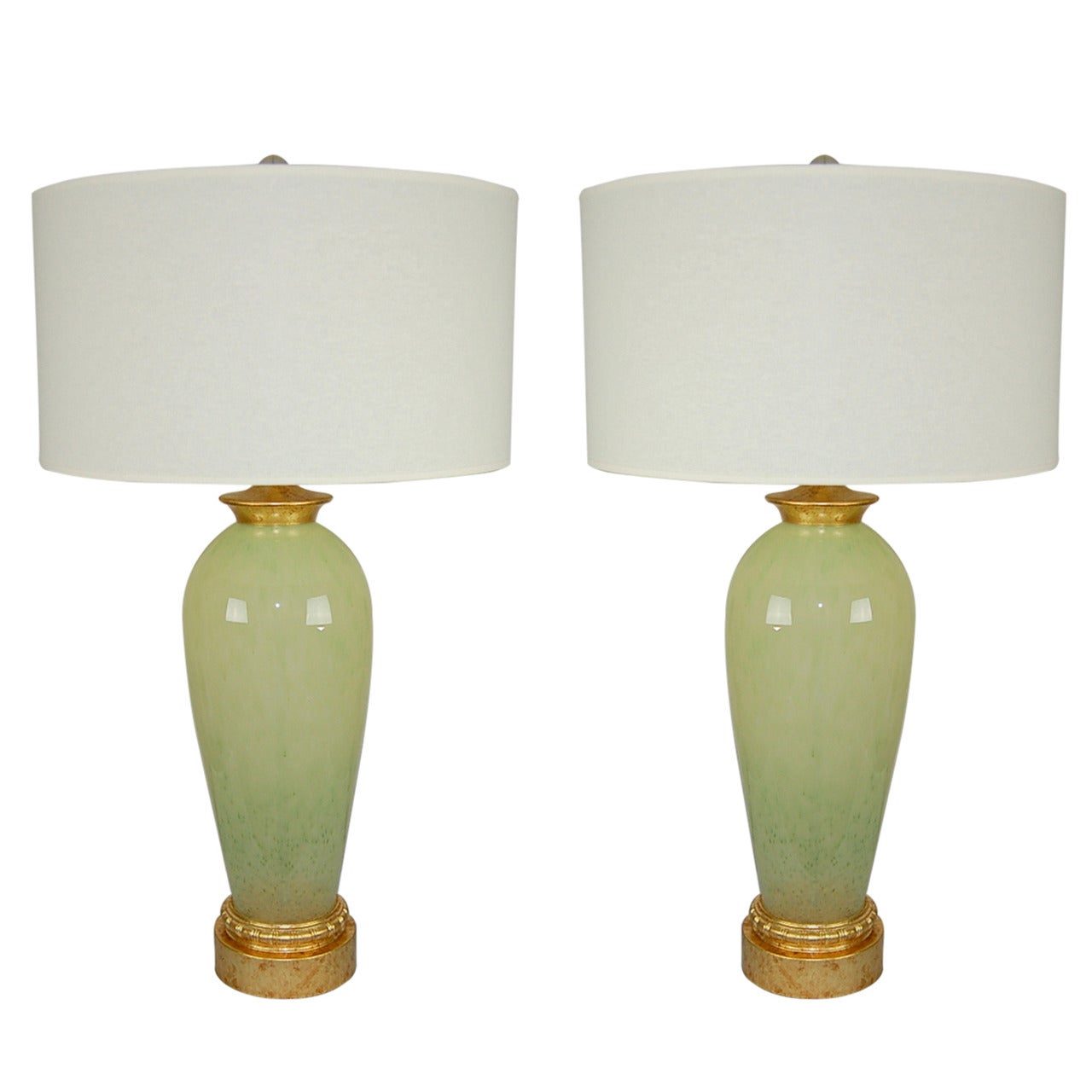 Vintage Monumental Murano Lamps in Celadon Frost For Sale