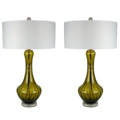 Pair of Vintage Murano Petticoat Lamps in Green