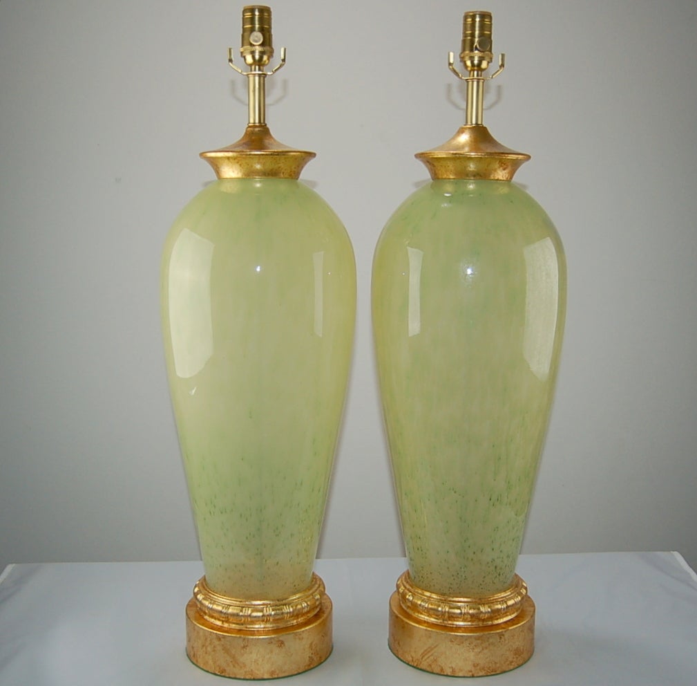 Vintage Monumental Murano Lamps in Celadon Frost