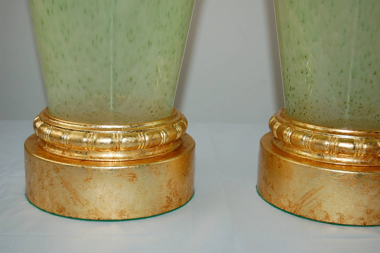 Italian Vintage Monumental Murano Lamps in Celadon Frost For Sale