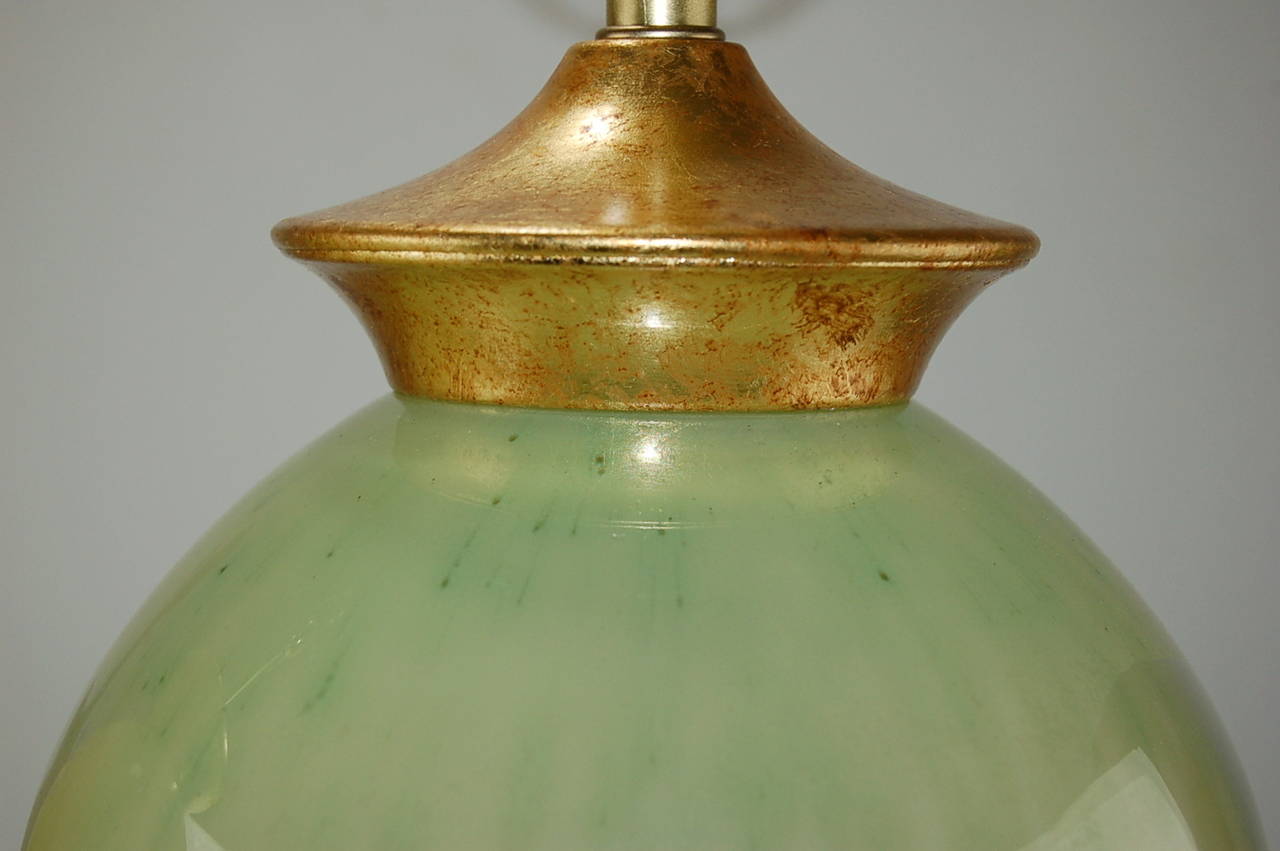 Mid-20th Century Vintage Monumental Murano Lamps in Celadon Frost For Sale