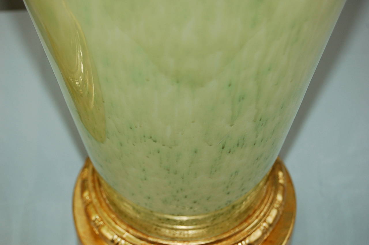 Vintage Monumental Murano Lamps in Celadon Frost For Sale 1