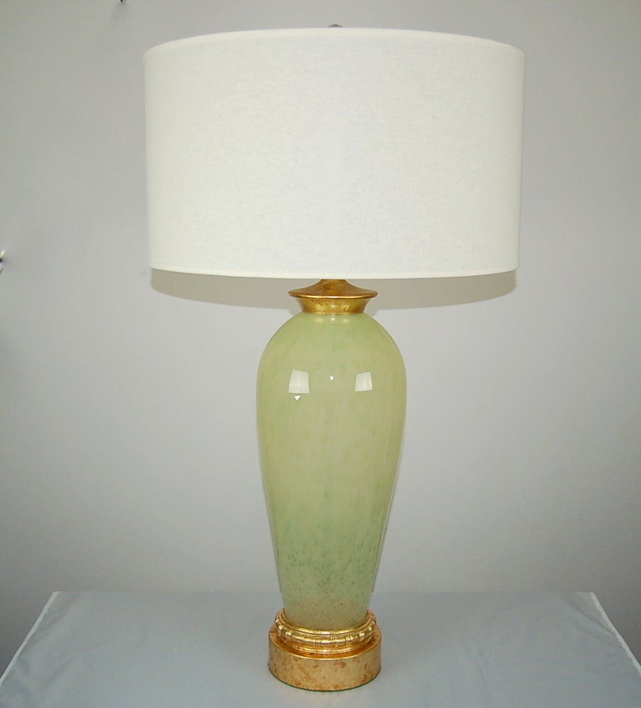 Mid-Century Modern Vintage Monumental Murano Lamps in Celadon Frost For Sale