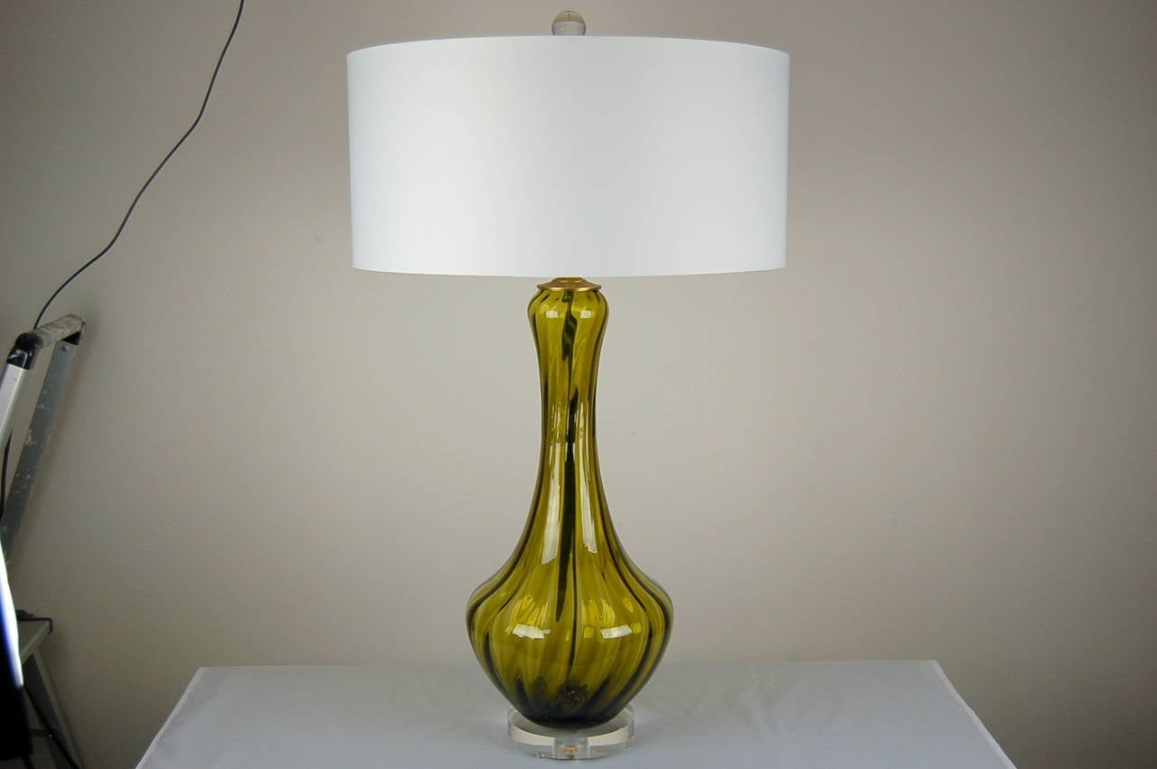 Pair of Vintage Murano Petticoat Lamps in Green