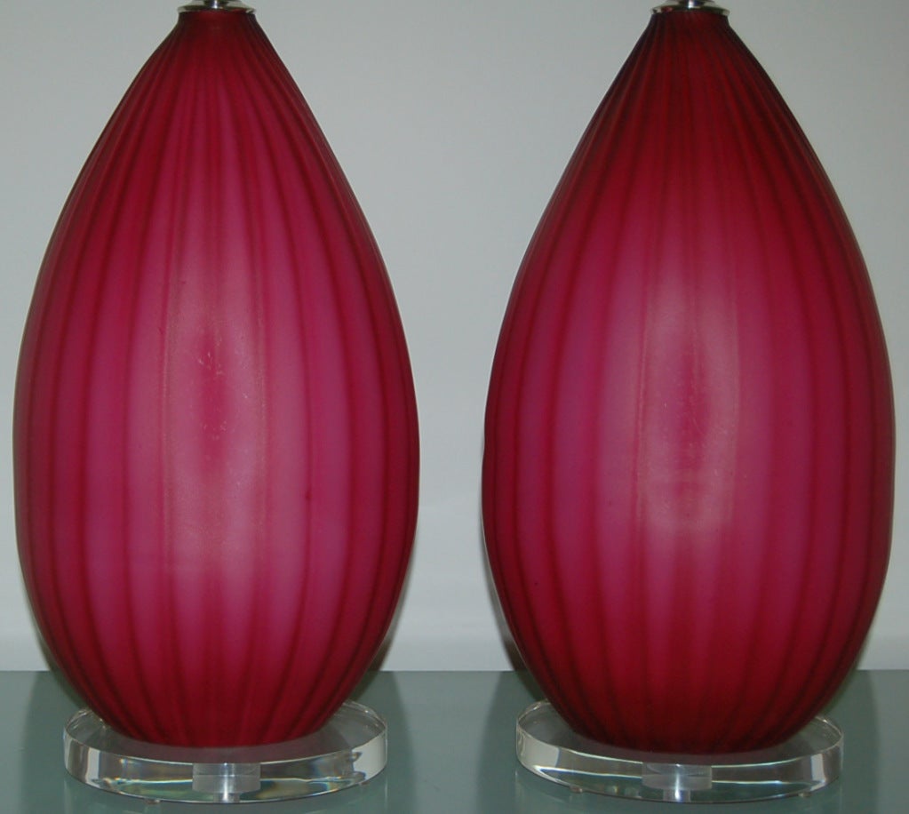 Mid-Century Modern Monumental Vintage Murano Lamps in Raspberry For Sale