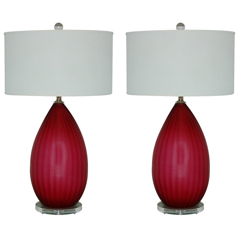 Monumental Vintage Murano Lamps in Raspberry For Sale