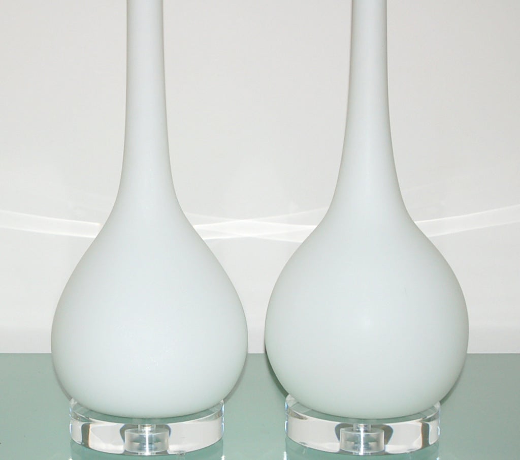 Italian Pair of Vintage Murano White Long Neck Lamps