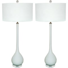 Pair of Vintage Murano White Long Neck Lamps