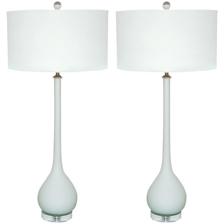 Pair of Vintage Murano White Long Neck Lamps