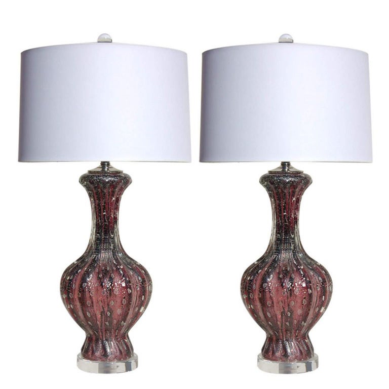 Pair of Vintage Murano Lamps in Deep Purple For Sale