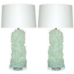 Pair of Rock Candy Sculpted Glass Lamps by Swank Lighting