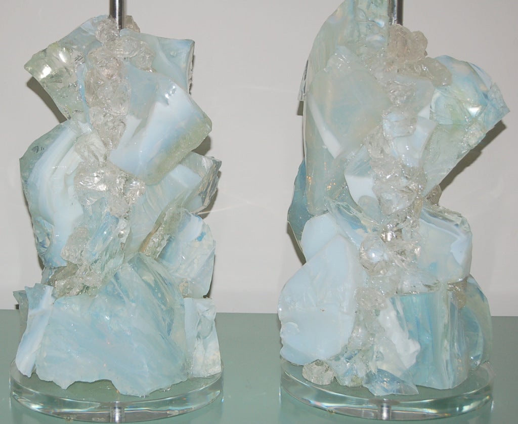 Pair of White Opaline Rock Candy Lamps by Swank Lighting 3