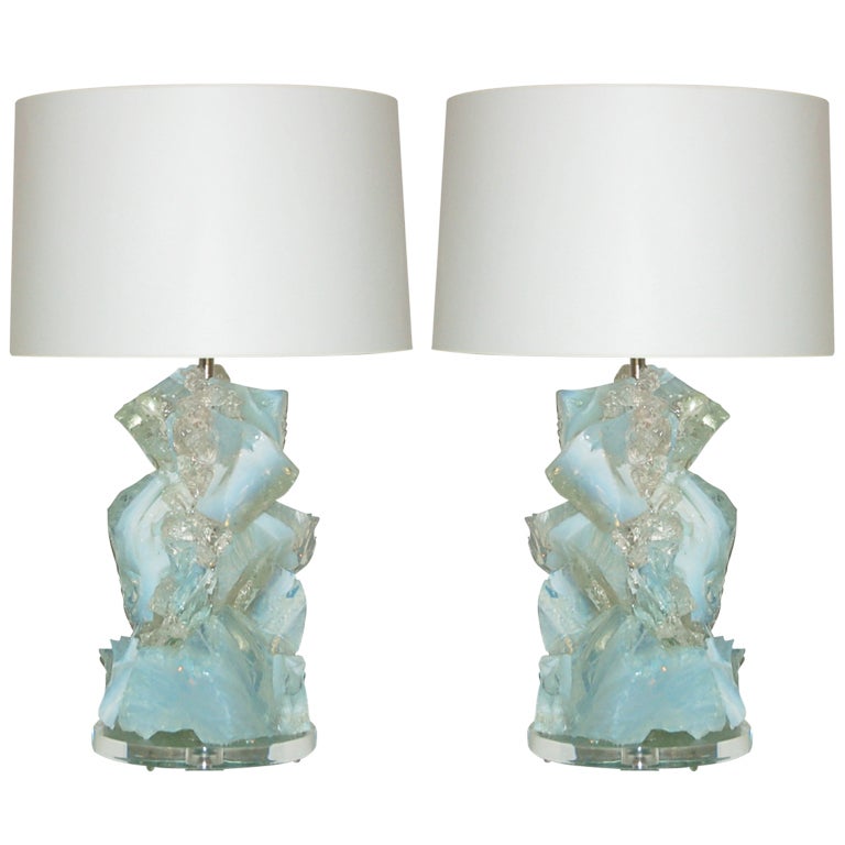 Pair of White Opaline Rock Candy Lamps by Swank Lighting