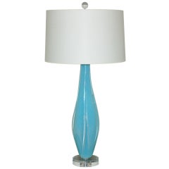 Vintage Murano Lamp in Blue Opaline