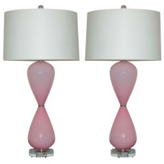 Pair of Vintage Murano Lamps in Pink Opaline