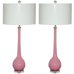 Archimede Seguso - Murano Long Neck Lamps in Lipstick Pink