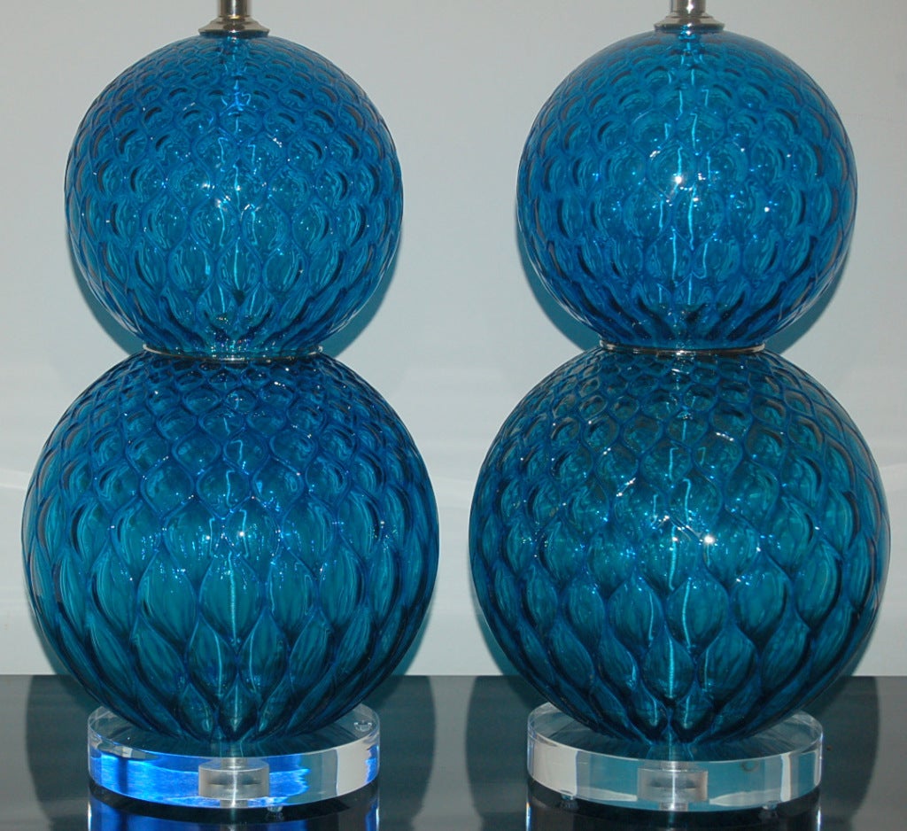 Pair of Vintage Murano Stacked Ball Lamps In Excellent Condition In Little Rock, AR