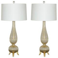 Pair of Classic Three Footed Murano Lamps in Champagne