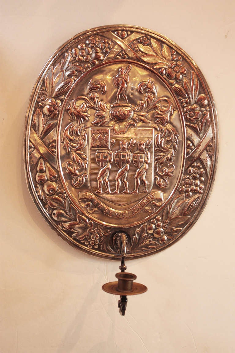 Sheffield Armorial Sconces with Single Candle Arm
