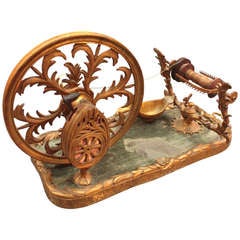 Antique 18th Century Tabletop Spinning Wheel of Gilt Bronze