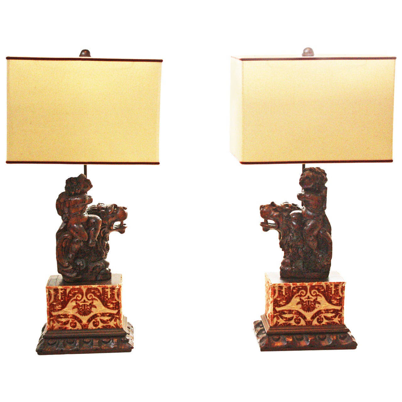 Pair of Carved Putti as Lamps