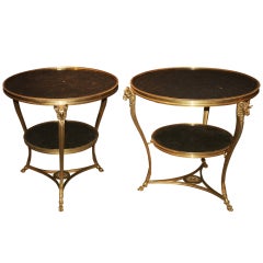 Pair of Louis XVI Style Gilt Bronze and Marble Gueridons