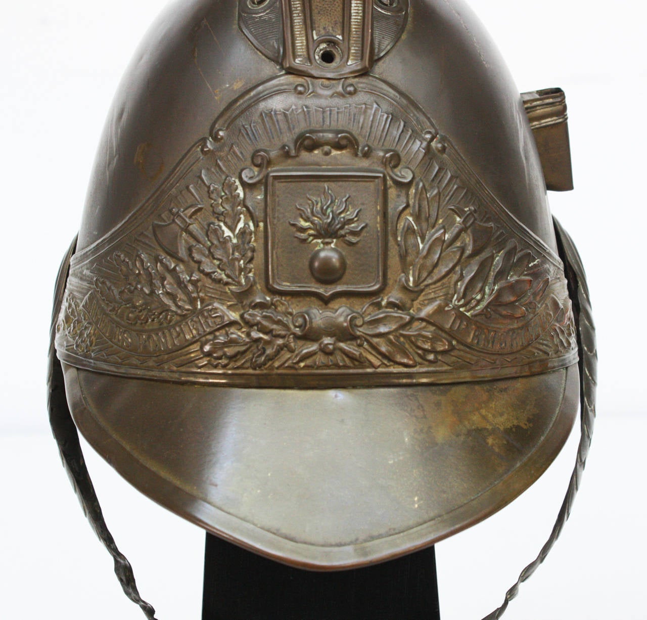 Appliqué 19th Century French Firefighter Helmets Mounted as Lamps