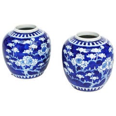 Pair of Chinese Blue and White Plum Blossom Porcelain Vases