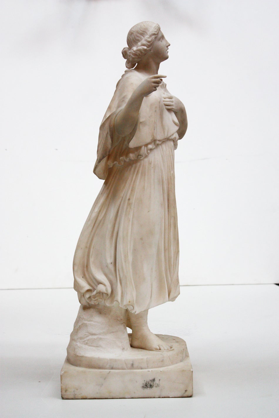 Carved White Marble Sculpture of a Woman