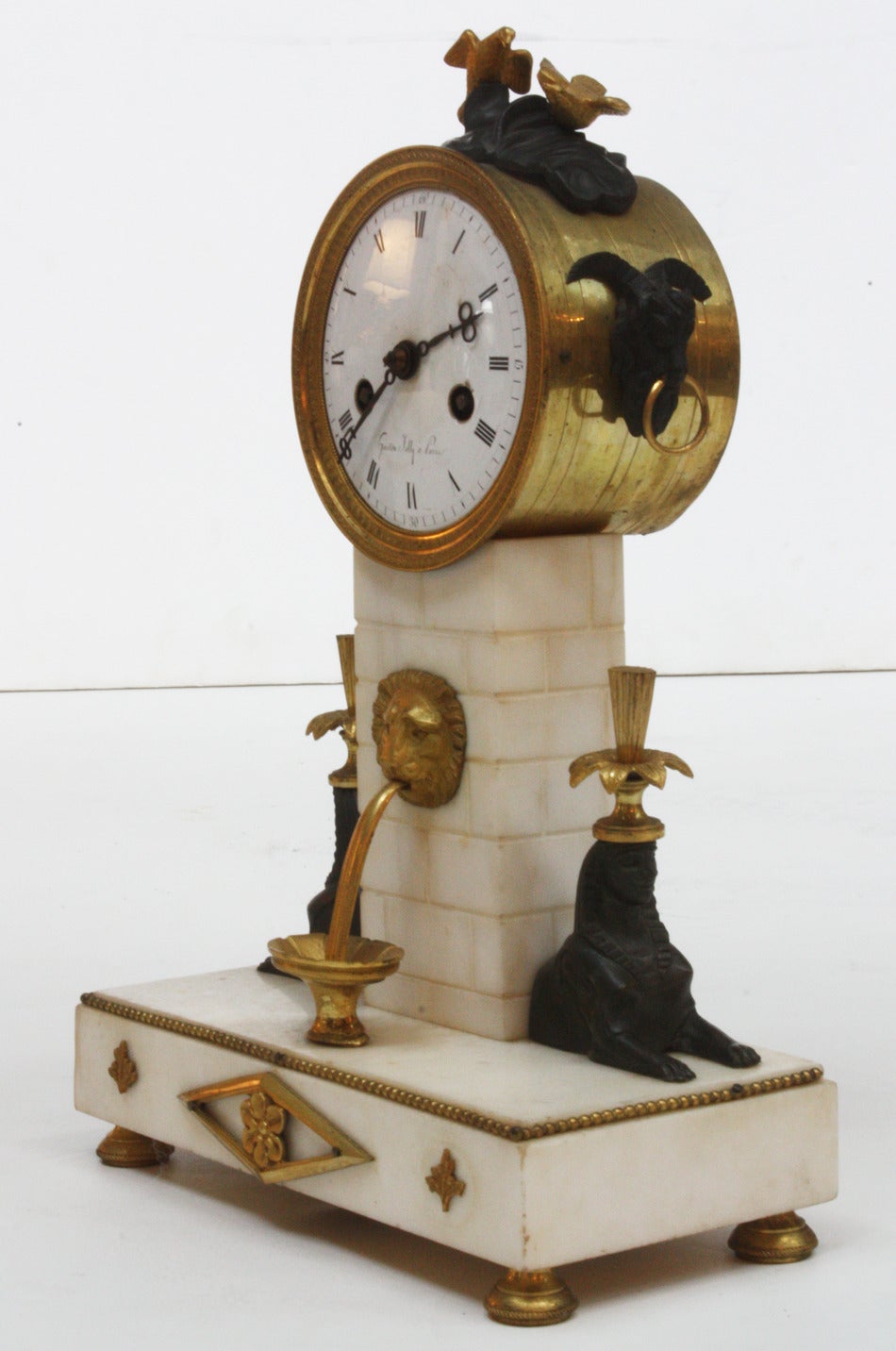 Gilt French Empire Egyptian Revival Clock Marked Gaston Jolly à Paris