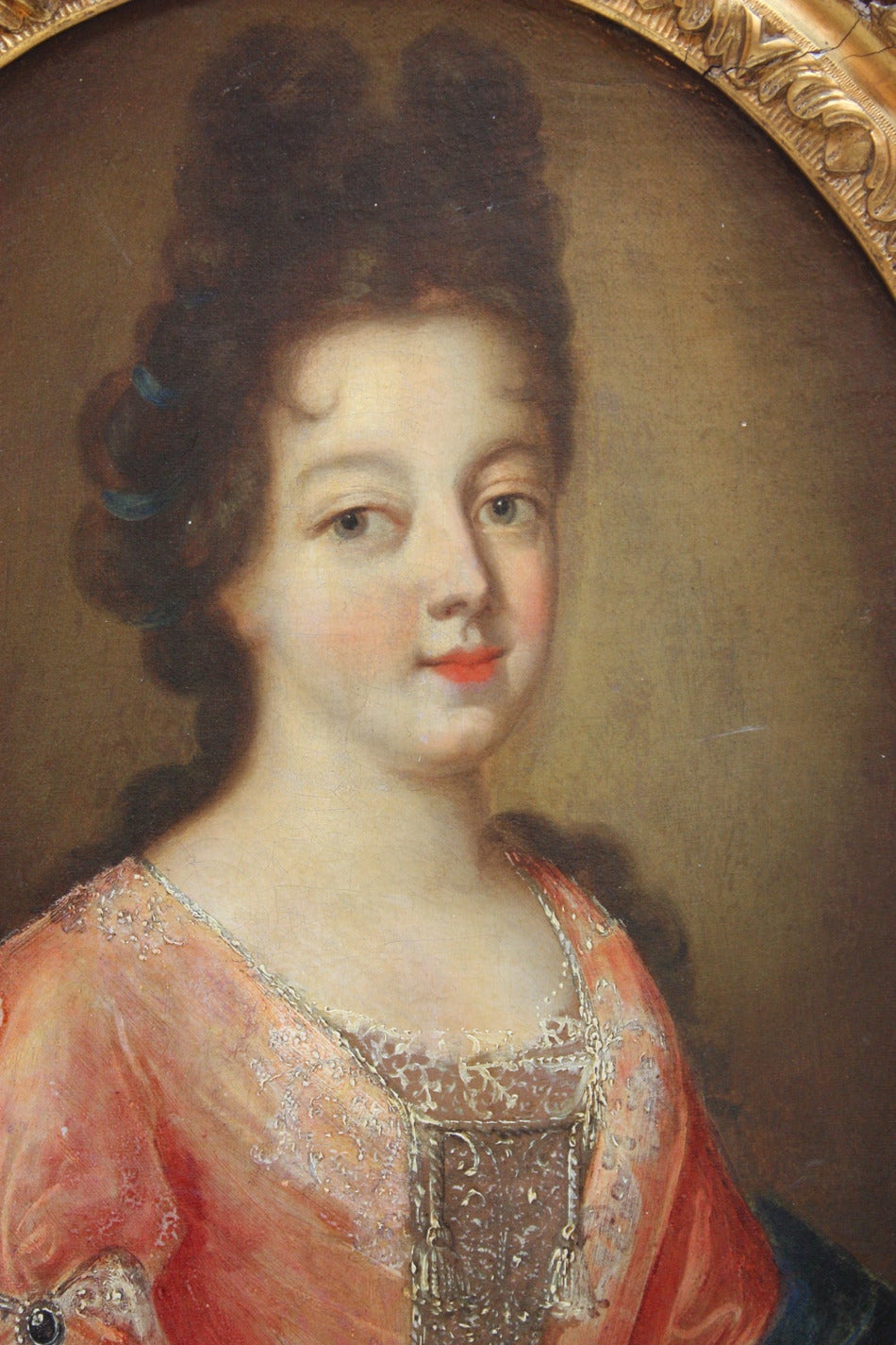 Portrait of Young Woman in Oval Giltwood Frame