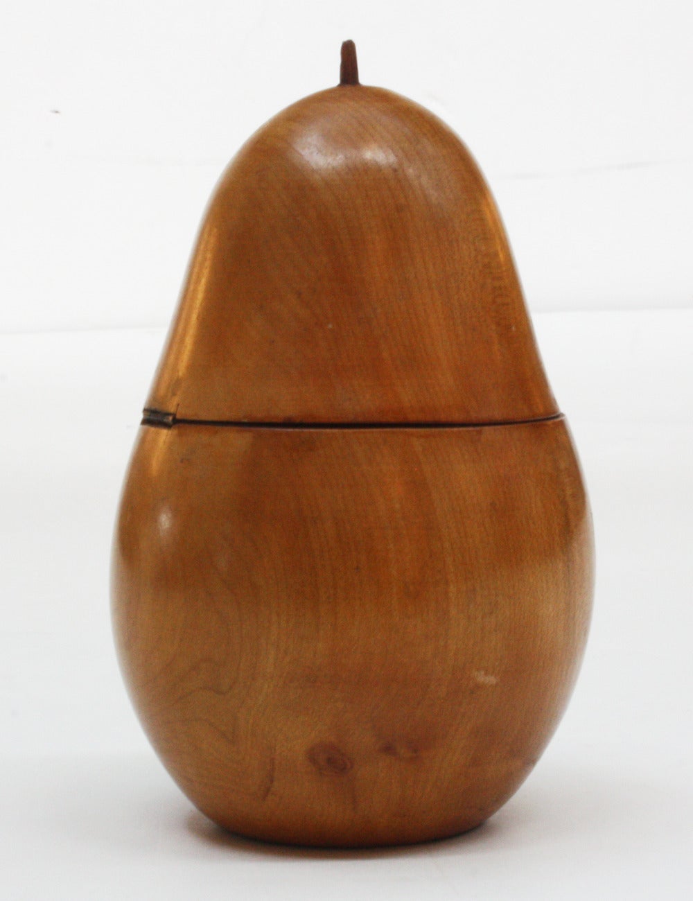 early English pear form wood tea caddy with bone shield shaped key escutcheon