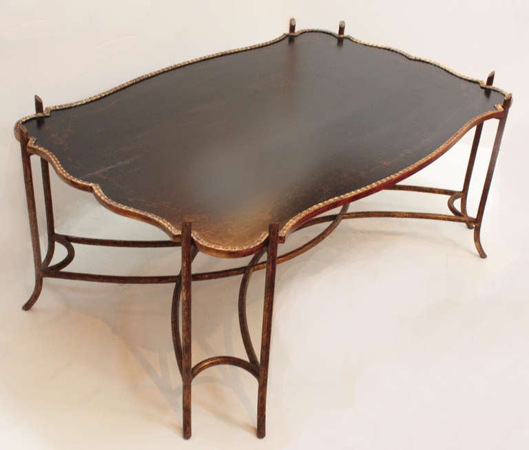 Dennis & Leen gilt bronze base tray table with lacquered black and gilt top.