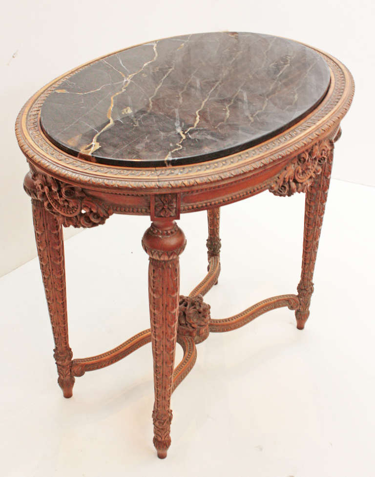 Art Deco Oval Deco Carved Fruitwood Occasional Table