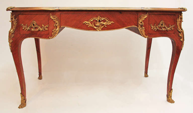 Louis XV Style Bureau Plat with Blue Leather Top In Good Condition In Dallas, TX