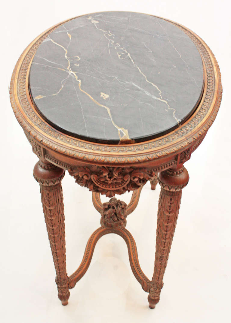 French Oval Deco Carved Fruitwood Occasional Table