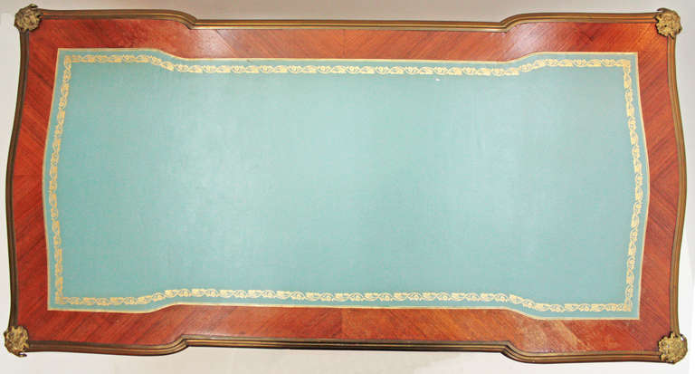 Fruitwood Louis XV Style Bureau Plat with Blue Leather Top
